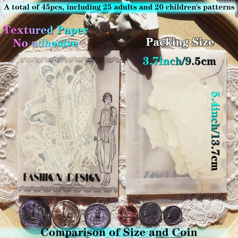 CATaireen Paper Dolls Ephemera Collage Kit 45PCS by CATaireen Junk Journal Supplies Vintage Picture Cards - Image 4
